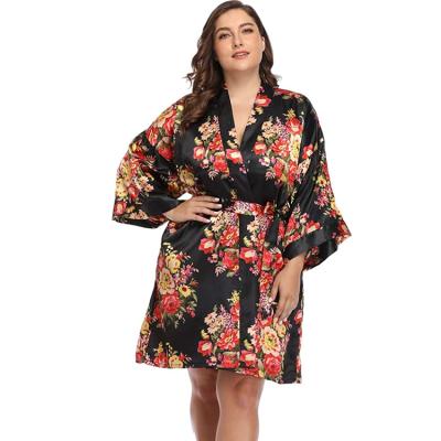 China QUICK DRY Women Plus Size Long Satin Robes Short Silky Floral Bathrobes Bridesmaid Party Dressing Gown for sale