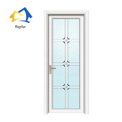 China Swing Aluminum Frame Doors Design Double Glass Interior Wood Grain Bathroom for sale