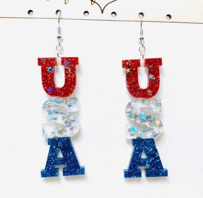 China FASHION Women's Earring Gifts, American Letters Acrylic Resin Dangle Earrings for Ladies on 4th of July Independence Day for sale