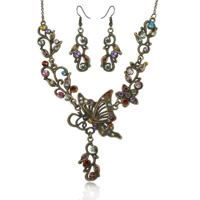 China Austrian Romantic Women's Crystal Butterfly Flower Leaf Necklace Earring Set for sale