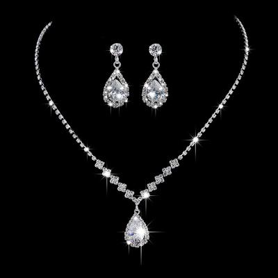 China Romantic Wedding Necklace Earrings Set Silver Rhinestone Necklaces Y-Shape Tassel Bridal Pendants Crystal Jewelry for Women and Girls for sale