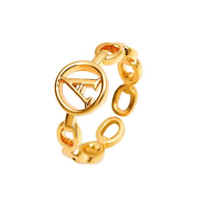 China Romantic Adjustable Ring Women's 18K Gold Plated Stackable A-Z Letter Links Initial for sale