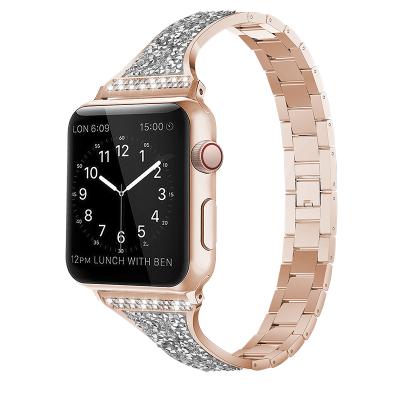 China Fashion Women Strap Watch Metal Band Bling Thin Strap For Apple Watch 44mm 45mm Wrist Band For iwatch Series 5/6/7 for sale