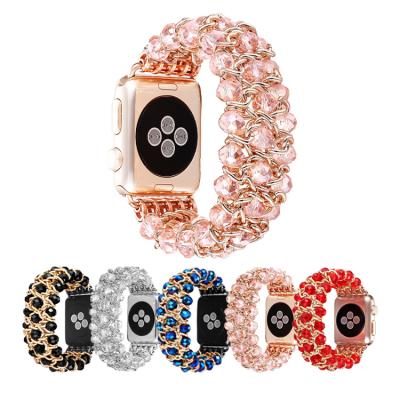 China Luxury Fashion Design Handmade Beaded Stretch Wristband Replacement Elastic Band For Apple Watch Series 3 Series 2 Series 1 Sport&Edition for sale