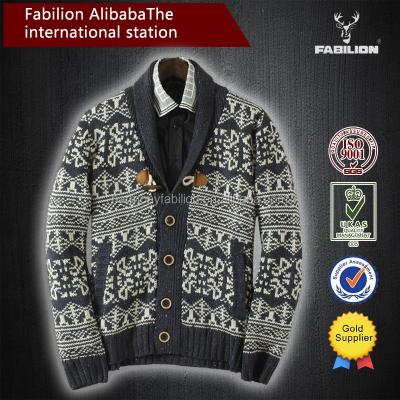 China Leisure Italy Jacquard Anti-pilling Knitting Needle Fancy Cardigan Men's Heavy Sweater for sale