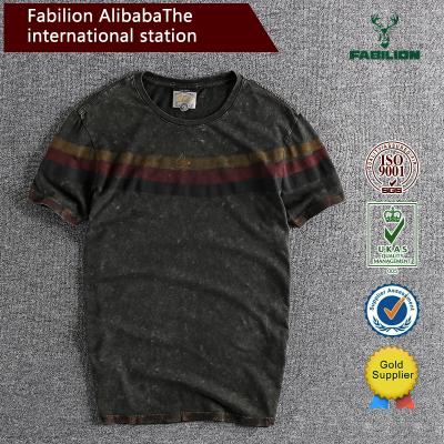 China 2020 fashion men's anti-shrink T-shirt with round stripe summer style character new crew cotton distress for sale