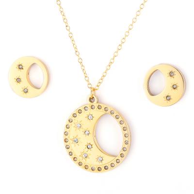 China CLASSIC Personalized Classic Inlaid Rhinestone Necklace And Earring Stainless Steel Pendant Set For Women for sale