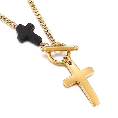 China Kalen Fashion Jewelry Cross Pendants Ladies OT Loop Choker Necklace Religious Link Chain Charm Stainless Steel Jewelry Necklace for sale