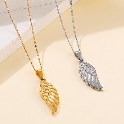 China Fashion Women 18K Gold Plated Stainless Steel Link Chain Jewelry Necklace Angel Feather Wings Pendant Necklaces by Kalen for sale