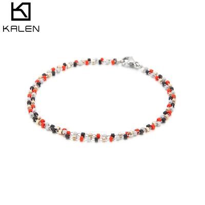 China Factory Direct Selling 2020 FASHION Colorful Beaded Boho Stainless Steel Bangle Beaded Bracelet Jewelry For Women Decoration for sale