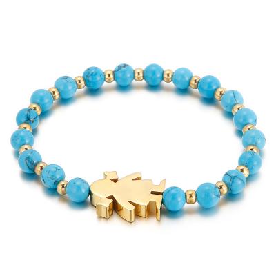 China Office / Career Vintage Style Gold Plated Stainless Steel Blue Girl Bracelet Beads Jewelry Bangle for sale