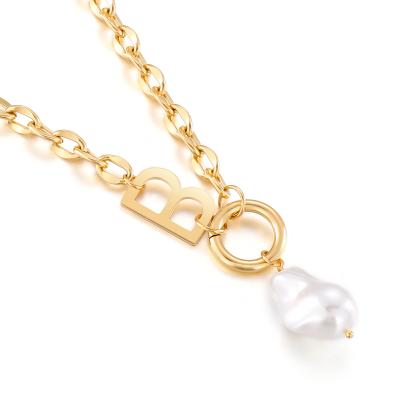 China Fashion 18K Gold Plating Necklaces Bead Shell Pendant Women Stainless Steel Jewelry Necklace for sale