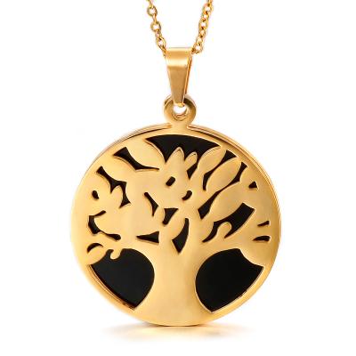 China Hollowed Out Trendy Stainless Steel Round Tree Jewelry Pendant Necklace For Women for sale