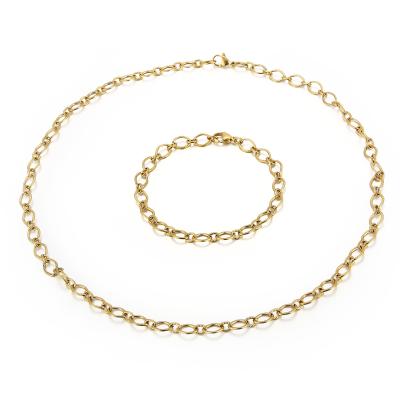 China Kalen TRENDY Handmade Round Chain 18K Gold Plated Charm Bracelets Necklaces Women Stainless Steel Jewelry Set for sale