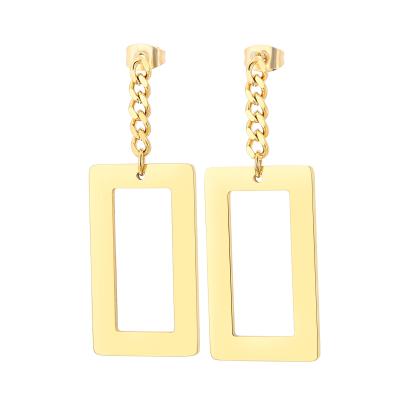 China Women's 18K Gold Plating Stainless Steel Jewelry Dangle Earrings Fashionable Personality Long Square Earrings for sale