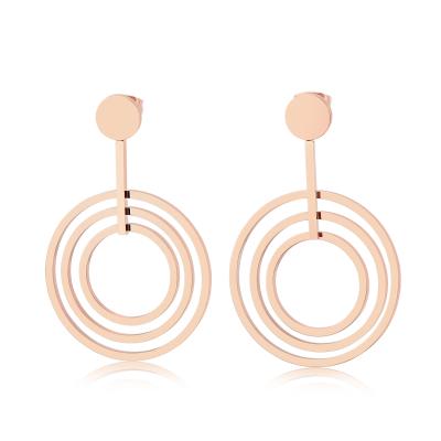 China TRENDY creative fashion geometric concentric earrings 18k rose women stainless steel gold plated jewelry earrings for sale