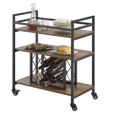 China PANEL Bar Cart for Home Kitchen 3 Tier Cart on Wheels Modern Wood and Metal Wine Shelf Serving Cart with Wine Shelves Storage for sale