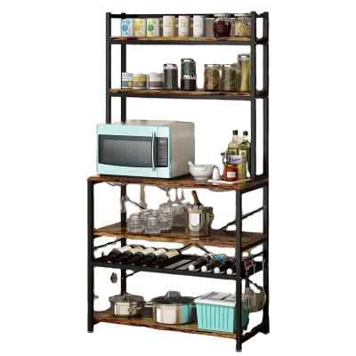 China PANEL 6-Tier Kitchen Baker Stand with Wine Rack and Wine Glass Rack, Serving Microwave Oven Stand for sale