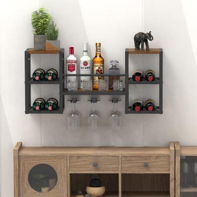 China PANEL Wall Mounted Wine Rack with Steamer 3 Rack Wine Rack Wine Storage Glass Display Rack for Home Bar Dining Room Kitchen for sale