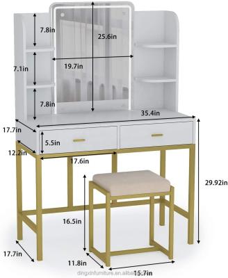 China Modern Vanity Set with Lighted Mirror Makeup Dressing Table 6 Storage Shelves and 2 Drawers, Dresser Desk for Bedroom for sale