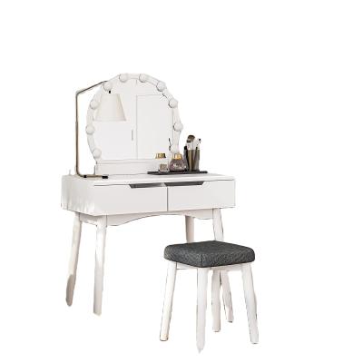 China (Other) adjustable sauce makeup table with large round mirror and touch light, 2 sliding drawers for sale