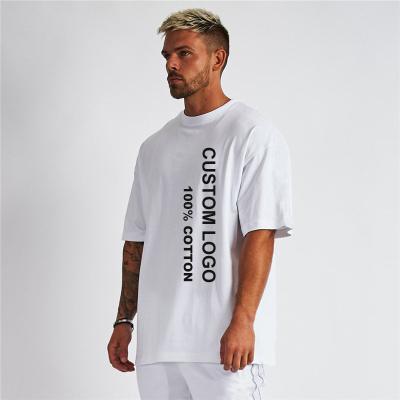 China 2022 New Anti-Wrinkle Street Men Retro Casual Off The Shoulder 100% Cotton Printed Custom Oversized White T-Shirt for sale