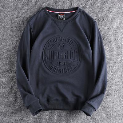 China Custom Oversized Anti-wrinkle Design Logo Hoodie 3D Vintage Embossed Sweatshirt Crewneck Sweatshirt for sale