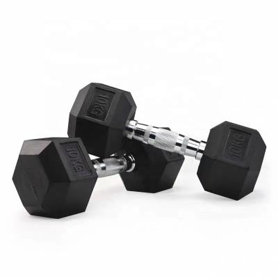 China Hex durable and comfortable rubber dumbbells are hot in the market gym equipment for exercising at home anytime dumbbells for sale