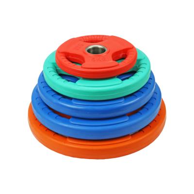 China Universal Wholesale Colored Rubber Bumper Plate Three Holes Weight Bumper Plate for sale