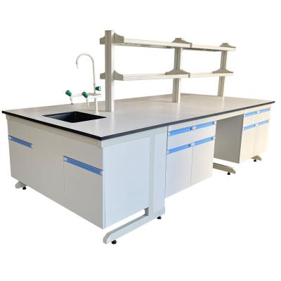 中国 High Temperature Resistance Scientific Lab Furniture Steel Island Floor Work Table With Drawers 販売のため