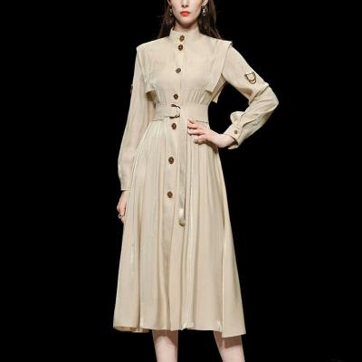 China 2022 New Viable Women's Clothing Spring Autumn Temperament Retro Waist Mid-Length Apricot Long Sleeve Over - Knee Slim Gap Coat for sale