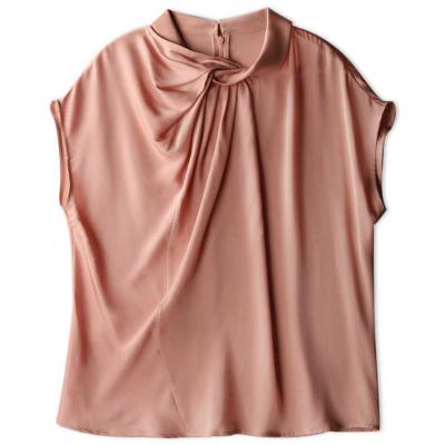 China 2022 summer new QUICK DRY women's temperament leisure shirt outerwear satin soft pink short sleeve office polyester for girl for sale