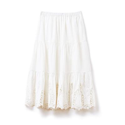 China 2022 Women's Anti-static Japanese White Commuter High Waist Elastic Waist Skirt Stitched Embroidery Lace Line One Long for sale