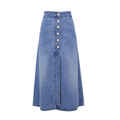 China 2022 Anti-Static Women Spring Summer Street Style High Waist Button Front Slit Medium Length A Line Denim Half-Length Skirt for sale