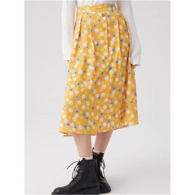 China 2022 Anti-Static Hot Selling Women's Spring And Autumn High Waist Yellow Floral Print One-Line Skirt for sale