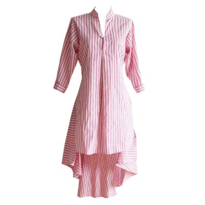 China 2022 New Washable Women's Summer Beach Seaside Holiday Striped Shirt Fishtail Mid Length Loose Casual Dress For Girl for sale