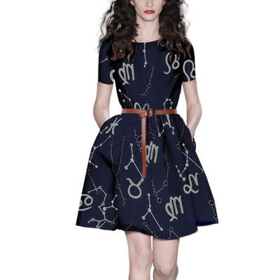 China 2022 new summer temperament anti-static fashionable ladies printed mid-waist short-sleeved slim a line dress skirt for sale