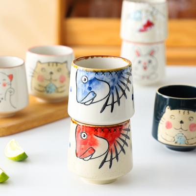 China Best Quality 220ml Ceramic Coffee Tea Cups Cartoon Multicolor Viable Handmade Pottery Porcelain Set Without Handle for sale