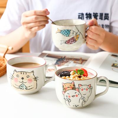 China Custom Creative Hand Painted Cute Creative Yogurt Yogurt Cereal Milk Tea Cappuccino Dessert Cartoon Ceramic Mug With Handle for sale