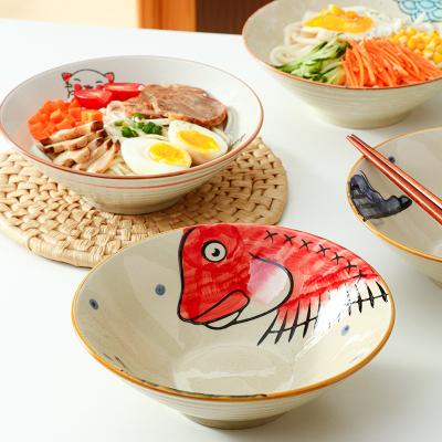 China Colorful Hand Painted Ceramic Restaurant Hall Rice Pasta Noodle Soup Cute Design High Quality Viable 8 Inch Bowls for sale