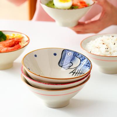 China Customized Viable Ceramic Bowls 3 Set Of Japanese Cute Food Soup Fruit Rice Ramen Noodle Underlay Porcelain Decor Dinnerware Set for sale