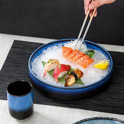 China Viable Nordic Japanese Matte Round Plate Ceramic 10inch Salmon Sashimi Bread Bakeware Baking Dishware Luster for sale