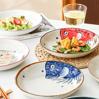 China 8inch Viable Printing Round Decorative Porcelain Restaurant Hand Painted Cartoon Dessert Supply Ceramic Dishes Birthday Party Supply for sale