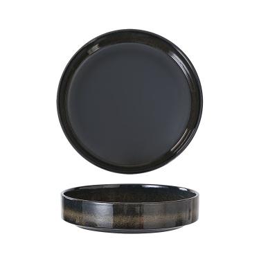 China 10 Inches High Quality Viable Japanese Stoneware Meat Serving Matt Black Nordic Round Pasta Deep Dish For Restaurant Black for sale