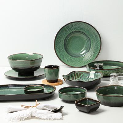 China Viable Cheap Moroccan Dark Green Marble 16 Pcs 24 Pcs 72 Pcs Porcelain Dinnerware Dishes Ceramic Dinnerware Sets for sale