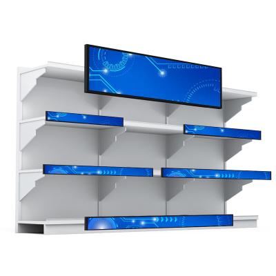 China 21 Inch Indoor Rack Mounted Shelf Android Supermarket Bar-Screen Display Long Bar Shaped Display Advertising Machine for sale