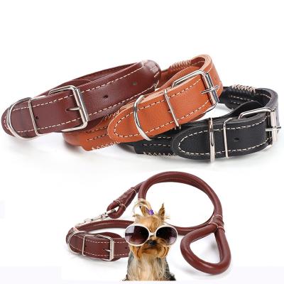 China Wholesale Luxury Waterproof Vegan Genuine Leather Water Proof Padded Dog Leash And Collar for sale