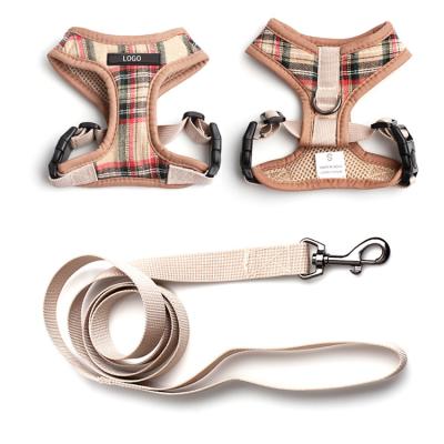 China Viable Dog Products 2021 No Pull Dog Harness Leash Set Soft Plaid Dog Walking Harness And Leash for sale