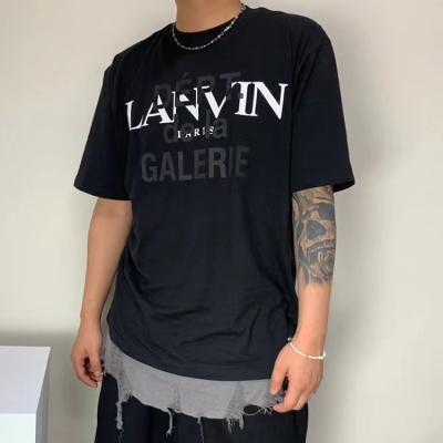 China Anti-wrinkle gallery department seal overlaying LOGO splatter ink printing cotton black and white fashion loose casual T-shirt for man and woman for sale