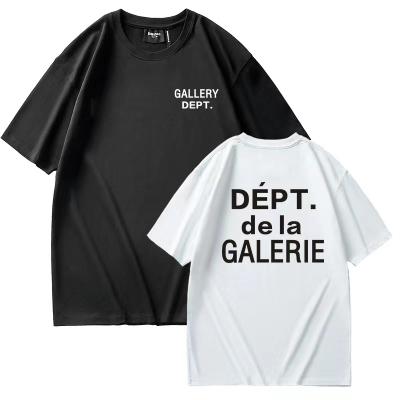 China Anti-wrinkle gallery gept GD EMBEDDING French LOGO Retro Print High Street Loose Round Oversized Short Couples T-shirt Neck Style for sale